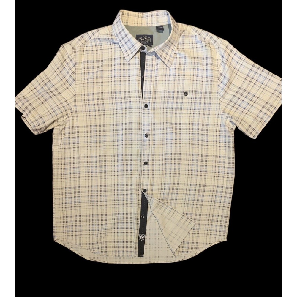 Nat Nast Men's Silk Shirt Plaid Size Large Short Sleeve American Fit FAST SHIP - Picture 1 of 8